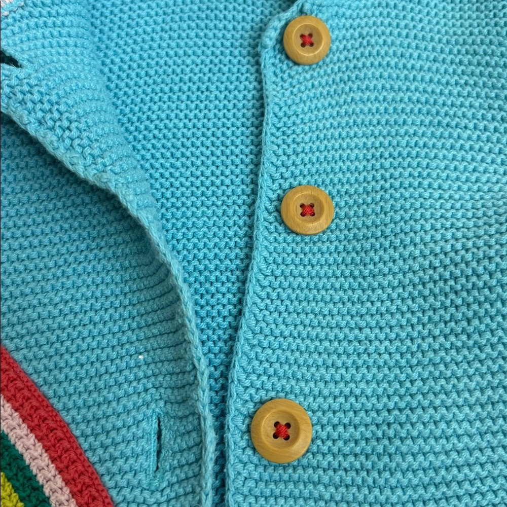 Baby Boden Blue Knit Hooded Cardigan jacket with spring animal farm embroidery - Picture 2 of 8